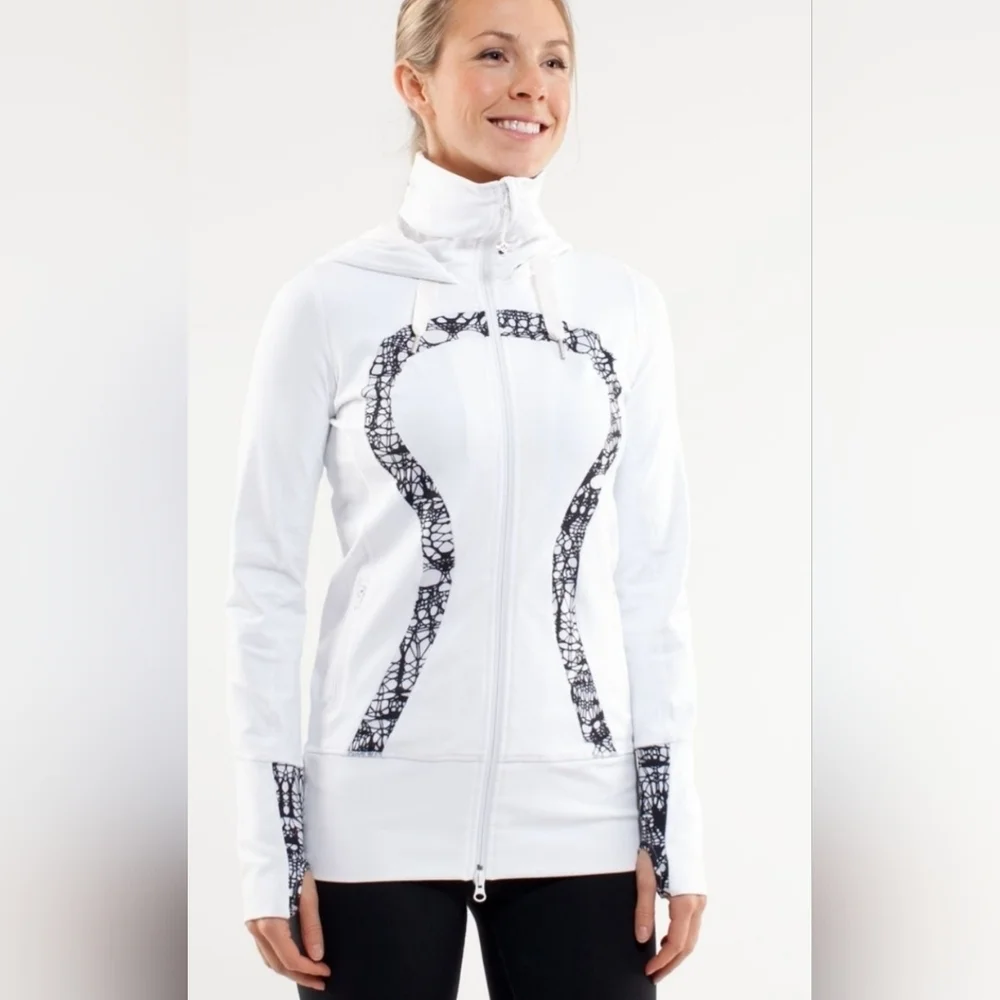 Lululemon Stride Jacket Brushed White, Black Glacier Lace Women's Size 8